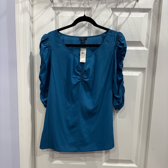 Ann Taylor Tops - Ann Taylor Blue Gathered Sleeve Blouse